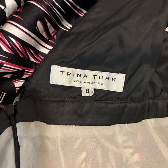Trina Turk Velvet & Silk Y2K Mini Dress Sleeveless Black White Patterned Size 8 - Picture 6 of 9